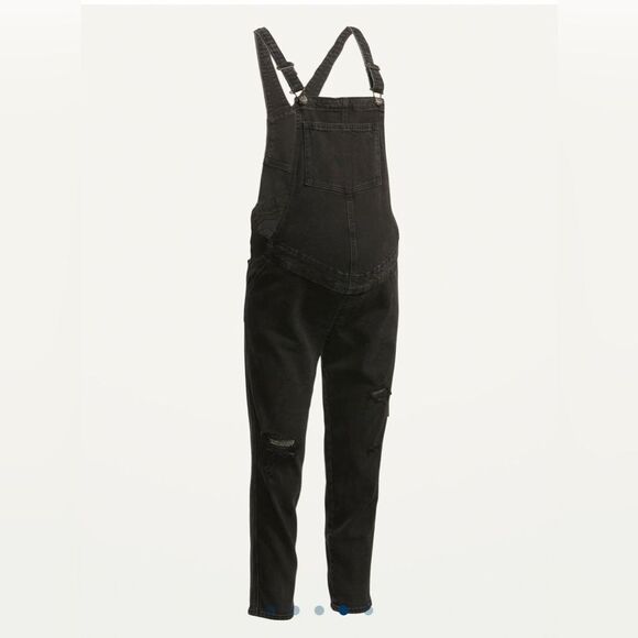 NWT Old Navy Black Side Panel distressed Maternity Overalls size 16. - Picture 7 of 9